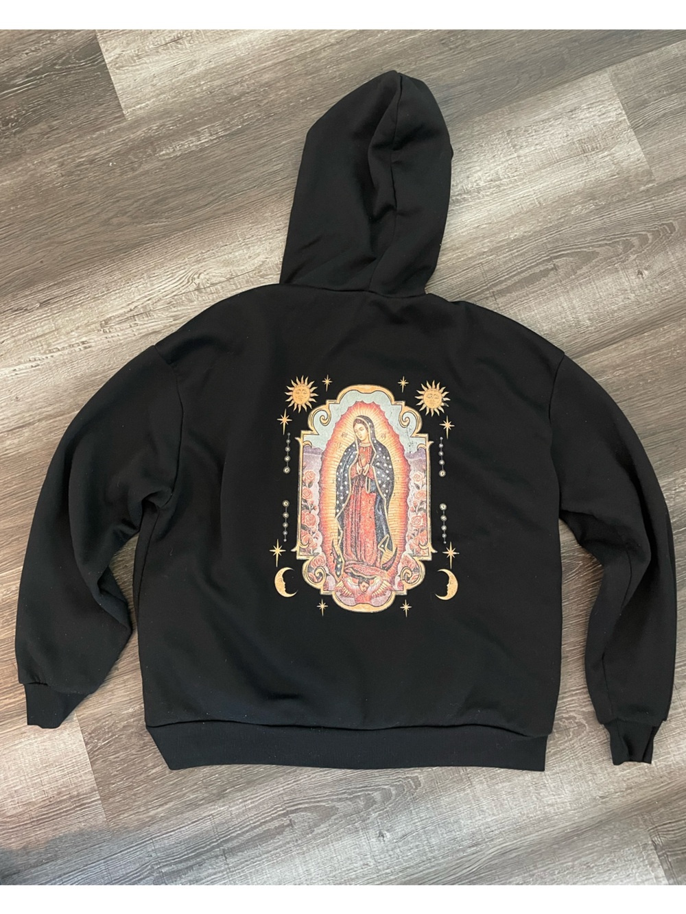 Black Hoodie With the Virgin of Guadalupe